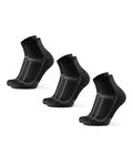 DANISH ENDURANCE Running Socks for Long Distances, Cushioned, Quarter Length, Anti-Blister for Men & Women, 3 Pack, Black/Grey, Medium
