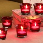 TIED RIBBONS Set of 6 Votive Glass Tealight Candle Holders Glass Votive - Diwali Decorations Items for Home Table Decor Restaurant (Glass, Red, 6.3 cm X 4.5 cm) - Diwali Decor - Diwali Gifts