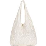 WantGor Crochet Bags, Beach Mesh Tote Bag Womens Shoulder Shopping Handbag Casual Travel Totes Bag Foldable Hobo Bags (Beige Apricot)