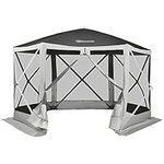 Outsunny 12' x 12' Hexagon Automatic Pop Up Screen Tents Camping Shelter Picnic Canopy Outdoor Sun Shade w/Mesh Sidewalls and Carry Bag Grey