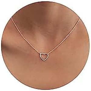Tewiky Silver Necklace for Women, Dainty Silver Necklace Cute Heart Necklace Simple Silver Choker Necklaces Handmade Long Pendant Necklace Silver Jewelry for Women Gifts