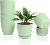 FORAGIFT 16 Pack 15cm Plastic Plant Pots for Indoor Flower Pots, Heavy Duty and Stylish Plant Pots for Indoor Plants with Drainage Holes and Tray for Plants, Flowers, Green