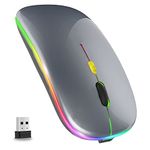 LED Wireless Mouse, Slim Rechargeable Wireless Silent Mouse, 2.4G Portable USB Optical Wireless Cordless Mice with USB Receiver for Laptop, PC, Computer, Mac (Dark Grey)