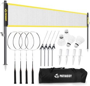 Patiassy Badminton Set for Backyard, Outdoor Badminton Net with Anti-Sag Design, 4 Professional Badminton Rackets, 4 Shuttlecocks and Carry Bag for Lawn or Beach