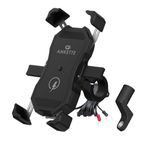 Amkette iGrip Secure Pro Bike Phone Holder for All Bikes | Anti Shake Dual Mount Design | with Fast USB 3.0 Charger | One Click Lock | 360° Rotation | IPX6 Splash/Rain Proof Ideal for Maps | Black