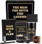 Birthday Gifts for Men, The Legend Gift Basket for Men, Christmas Gifts for Men, Premium Gift Set for Men - 9 items - Leather Card Holder, Keychain, Notebook, Pen, Insulated tumbler, Soap, Candle