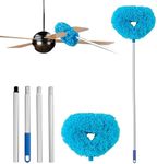 Ceiling Fan Cleaner Duster Reusable Microfiber Ceiling Fan Blade Cleaner Removable Duster with Extension Pole Adjusts 13 to 49.7 Inch for Cleaning Walls Bookshelves Furniture Door Window Top (Blue)