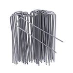 iropro Pack of 100 150mm / 6" U Shaped Heavy Duty Weed Membrane Pegs Galvanised Steel Metal Garden Pegs for Netting Weed Control Fabric Securing Ground Staples Anti-Rust Artificial Grass Pins Silver