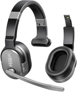 COSMUSIS Trucker Bluetooth Headset, Wireless Headsets with Noise Cancelling Microphone, 50+Hrs HD Talktime Bluetooth Headphones with Detachable Earpad/Single+Dual Mode for Office/Driving/Home (Silver)