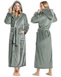 NY Threads Women Fleece Hooded Bathrobe - Plush Long Robe, Steel Grey, Medium