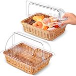 Ziliny 2 Sets Bread Baskets for Serving with Acrylic Lids and Kitchen Serving Tongs Wicker Bread Basket for Sourdough Bread Pantry Restaurant Display(13.78 x 10.63 Inch)