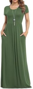 VIISHOW Women's Plus Size Short Sleeve Loose Plain Maxi Dresses Casual Long Dresses Maternity Dresses with Pockets（Army Green,3X-Large）