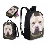 HUGS IDEA Pit Bull Dog 17 Inch Backpack Set Teen Boys Shoulder Book Bag Middle School Backpack with Lunchbox Pencil Case