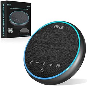 Pyle Portable Conference Speakerphone, Multifunctional Wireless BT Speaker Phone with USB C and Aux Cable, 10m Omnidirectional Microphone Coverage, Ideal for Home and Office Use