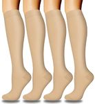 DHSO 4 Pairs Graduated Compression Socks for Men and Women(15-20mmHg), Compression Stocking for Swelling, Running, Hiking, Travel, Nursing(4 Pack Nude, Large-X-Large)