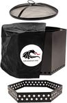 Dragonfire 23.5 Inch Smokeless Wood Burning Outdoor Bonfire Fire Pit Bundle, Includes Stand, Spark Screen, & Waterproof Cover - Great for Camping, Cooking, Tailgating, and Patio, Black