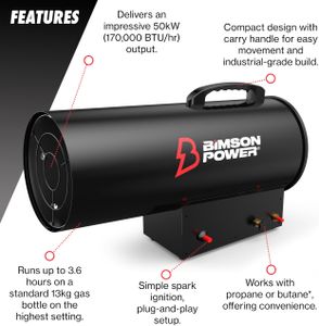 Bimson Power 50kW Propane Space Heater – 170,000 BTU Industrial Portable Heater with Adjustable Thermostat
