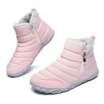 Snow Boots Men Women Winter Ankle Boots Water-Resistant Fur Lined Side Zipper Warm Walking Boots Lightweight Outdoor Anti-Slip Unisex Booties Mid Calf Sport Shoes Pink