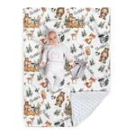 Duckbe Custom Baby Blanket - Personalized Name with Woodland Animals Design - Soft Plush Minky Blanket with Double Layer Dotted Backing for Boys Girls Gift Color19