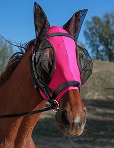 HackFond Horse Fly Mask with Ears, UV Protection Mask for Horses, Elasticity Mask with Big Mesh Eye Covers, Snug Fitting Comfortable Breathable Lightweight Hot Pink Cob