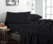 SGI Double Size Flat Bed Sheet with 2 Pillow Covers 600 Thread Count Egyptian Cotton Black Solid Smooth & Durable Sheet