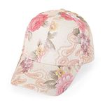 ZLYC Women Fashion Floral Print Baseball Cap Hawaiian Adjustable Snapback Dad Hat, Beige, Medium