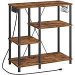 HOOBRO Baker’s Rack with Power Outlet, Microwave Stand with 5 Shaped Hooks, Coffee Bar, Kitchen Storage Shelf, for Kitchen, Living Room, Rustic Brown and Black BF07UHB01