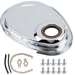 Akozon chevy 5.7 timing chain cover + kit gasket seal bolts for sbc 283 327 305 350 383 400 engines, chrome sb tall valve covers alumi