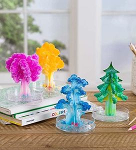 HearthSong Grow Your Own Crystals Kit for Kids—Enchanted Forest, Set of Four Colorful Trees (Approx. 4¼"-5¼"H) with Crystal-Growing Solution and Four Plastic Trays