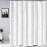 Riyidecor Striped Herringbone Chevron Shower Curtain Panel 66x72 Inch Plastic Hooks 12 Pack White Geometric Decor Fabric Bathroom Set Polyester Waterproof