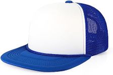 CHOK.LIDS Flat Bill Foam Top Hats for Men and Women Adjustable Snapback Trucker Hat Trendy Color Flat Brim Mesh Baseball Cap (White/Royal)