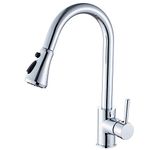 Heable Kitchen Sink Mixer Tap with Pull Down Sprayer Chrome, Single Handle High Arc Pull Out Kitchen Taps, Single Level Solid Brass Kitchen Faucet with UK Standard Fittings(3-Function)