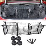 Techson Cargo Net with Hooks, Stretchable Elastic Nylon Storage Net, Heavy Duty Universal Rear Mesh Organizer for Truck Bed or Trunk (3 Pocket (47.2 x 11.8 inches))