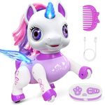 Beefunni Unicorn Toys, Unicorn Remote Control Robot Pets Girls Toys with Light up Horn and Wings, Birthday Gifts for 3 4 5 6 7 8 Year Old Girls Kids (Purple)