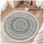 ConCus-T Round Boho Area Rugs 90cm Machine Washable Woven Tassels Carpet Cotton Blend Chic Bohemian Floor Rug for Bedroom Living Room Swing Chair Bed Side, Beige Grey Black