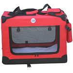 HugglePets Red Fabric Dog Crate Carrier X-Large 82cm, Foldable with Fleece Mat