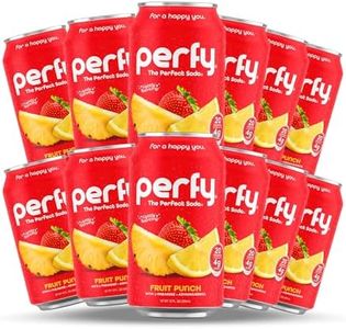 PERFY Caffeine Free Fruit Punch Soda | Made With Real Fruit Juice – Low Sugar Nootropic Drink with L-Theanine + Ashwagandha | Calming Adaptogen Mocktail | Keto + GLP-1 Friendly | Sweetened with Stevia & Monk Fruit | (12-Pack Healthy Functional Soda Alternative)