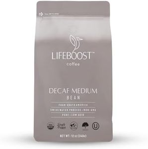 Lifeboost Coffee Medium Decaf Coffee Beans - Swiss Water Decaf Coffee - Low Acid Organic Decaf Coffee Beans - Third Party Tested For Mycotoxins & Pesticides - Whole Bean - 12 Ounces