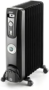 DeLonghi Oil-Filled Radiator Space Heater, Quiet 1500W, Adjustable Thermostat, 3 Heat Settings, Energy Saving, Safety Features, Black, Comfort Temp EW7707CBCA