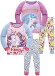 SOIBEEN Girls Pyjamas Set Girls Sleepwear Unicorn Pajamas 100% Cotton PJs 7 Years Toddler Clothes Long Sleeve 4-Piece Set