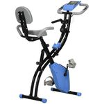 HOMCOM 2-in-1 Folding Exercise Bike, Foldable Stationary Bike with 8-Level Adjustable Magnetic Resistance, Arm Resistance Band, Pulse Sensor and LCD Display, Light Blue