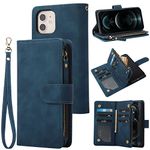 RANYOK Wallet Case Compatible with iPhone 11 (6.1 inch), Premium PU Leather Zipper Flip Folio Wallet with Wrist Strap Magnetic Closure Built-in Kickstand Protective Case (Blue)