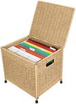 URFORESTIC Seagrass File Storage Box Organizer | Collapsible Letter Size Hanging File Box Organizers with Lid | Decorative Seagrass Filing & Storage Office Box | Letter Size (Natural)