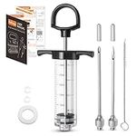 DePango Meat Injector, Anti-Break 1-oz Turkey Injector Syringe Meats 2 Stainless Steel Meat Needles, Crack-Proof Plastic Marinade Flavor Injector BBQ Smoker, Steak, Pork and Chicken, Black