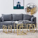 ZOONFA Nest of 3 Gold Coffee Table Glass Nesting Table Modern Design Sofa Side Corner End Lamp Table Small Square Nesting Tables for Living Room (Gold Frame, Dark Top)