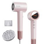 Hair Dryer, 110,000 RPM High-Speed Ionic Blow Dryer for Fast Drying, 1400W Professional Lightweight Hairdryer with Diffuser, Magnetic Nozzle, 4 Temps & 2 Speeds, Low Noise for Travel & Home - Pink