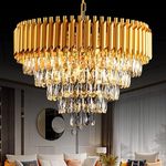 FLOSTON Modern Crystal 5-Tier Gold Chandeliers with Ceiling Light Fixture for Living Room Bedroom and Hallway 600mm