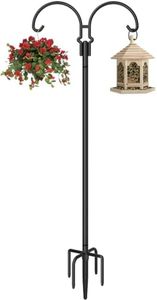 AnBaiMei Outdoor Double Shepherds Hook with 5 Prong Base, 76 Inch Adjustable Heavy Duty Two Sided Bird Feeder Pole Stand for Hanging Plant Baskets, Solar Light Lanterns, Hummingbird Feeder, 1 Pack