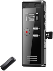64GB Digital Voice Activated Recorder with Playback - 4552 Hours Audio Recording Device, 3072Kpbs HD Dual MIC Tape Recorder Device for Lecture A-B Repeat, MP3 Player, Password,【64GB TF Card Included】