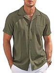 COOFANDY Mens Casual Button Up Shirts Short Sleeve Summer Cuban Vacation Beach Shirt